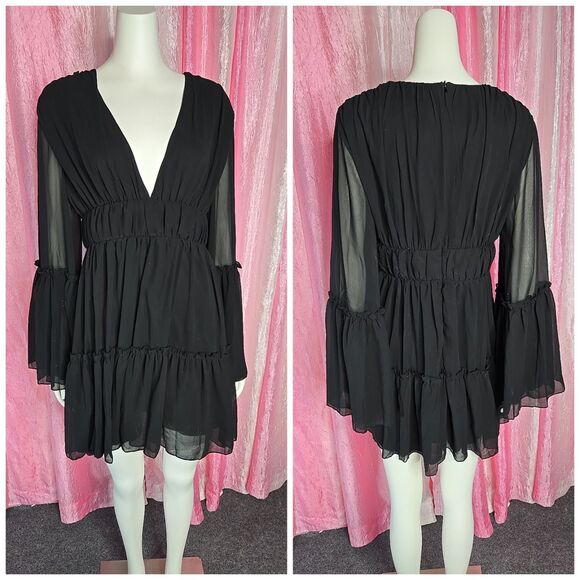 Miss Ord Dresses & Skirts - Miss Ord Black Whimsigoth Witchy Chiffon Tiered Lined Dress Size XL